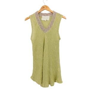 Marilu Made In Italy Green V Neck Linen Blend Sleeveless‎ Blouse Top Size Large
